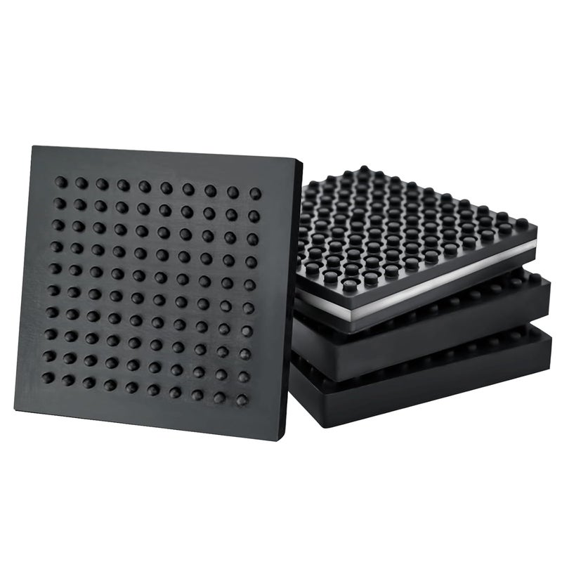 BXI Machine Anti Vibration Mats Heavy Duty - 6 x 6 x 0.8 Inches 4 Pcs Non Slip Noise Reduction Anti Vibration Mats, Thick Steel Embedded Rubber Pad for Air Compressor, Swamp Cooler, Generator, HVAC - Image 1